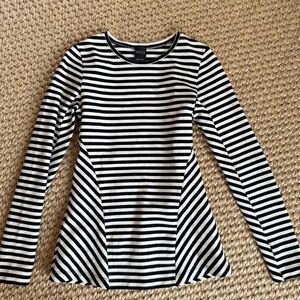 Barneys New York Black and White Long Sleeved Striped Top, Size Small